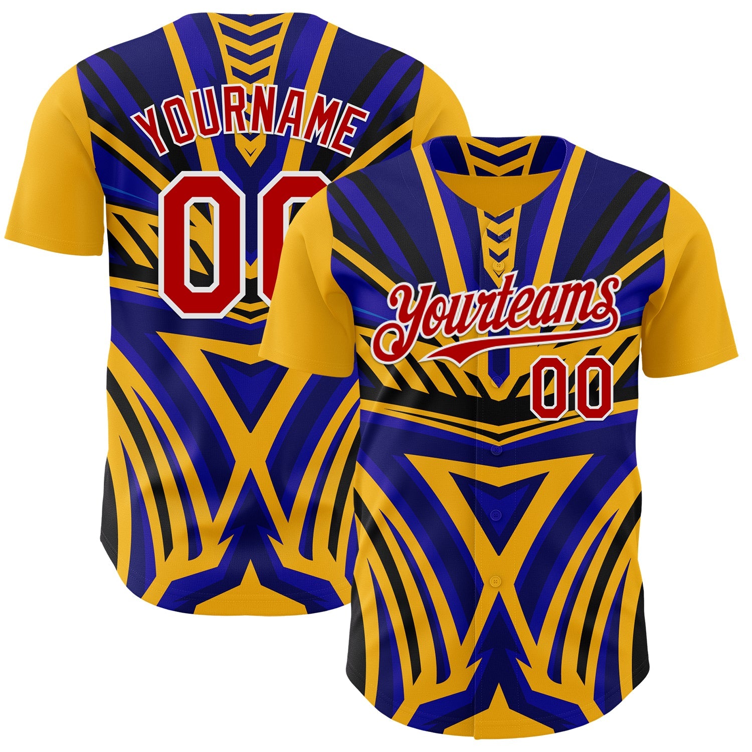 Custom Gold Red White Blue-Black 3D Pattern Design Car Racing Formula Auto Motorsport Authentic Baseball Jersey