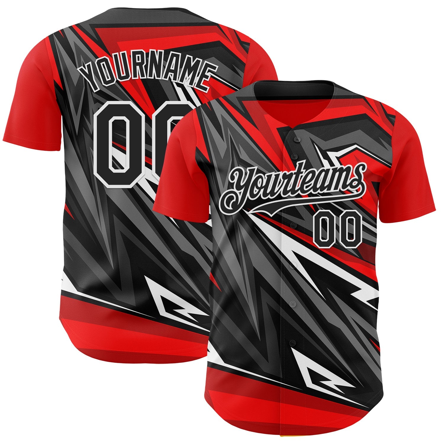 Custom Red Black White-Gray 3D Pattern Design Car Racing Formula Auto Motorsport Authentic Baseball Jersey