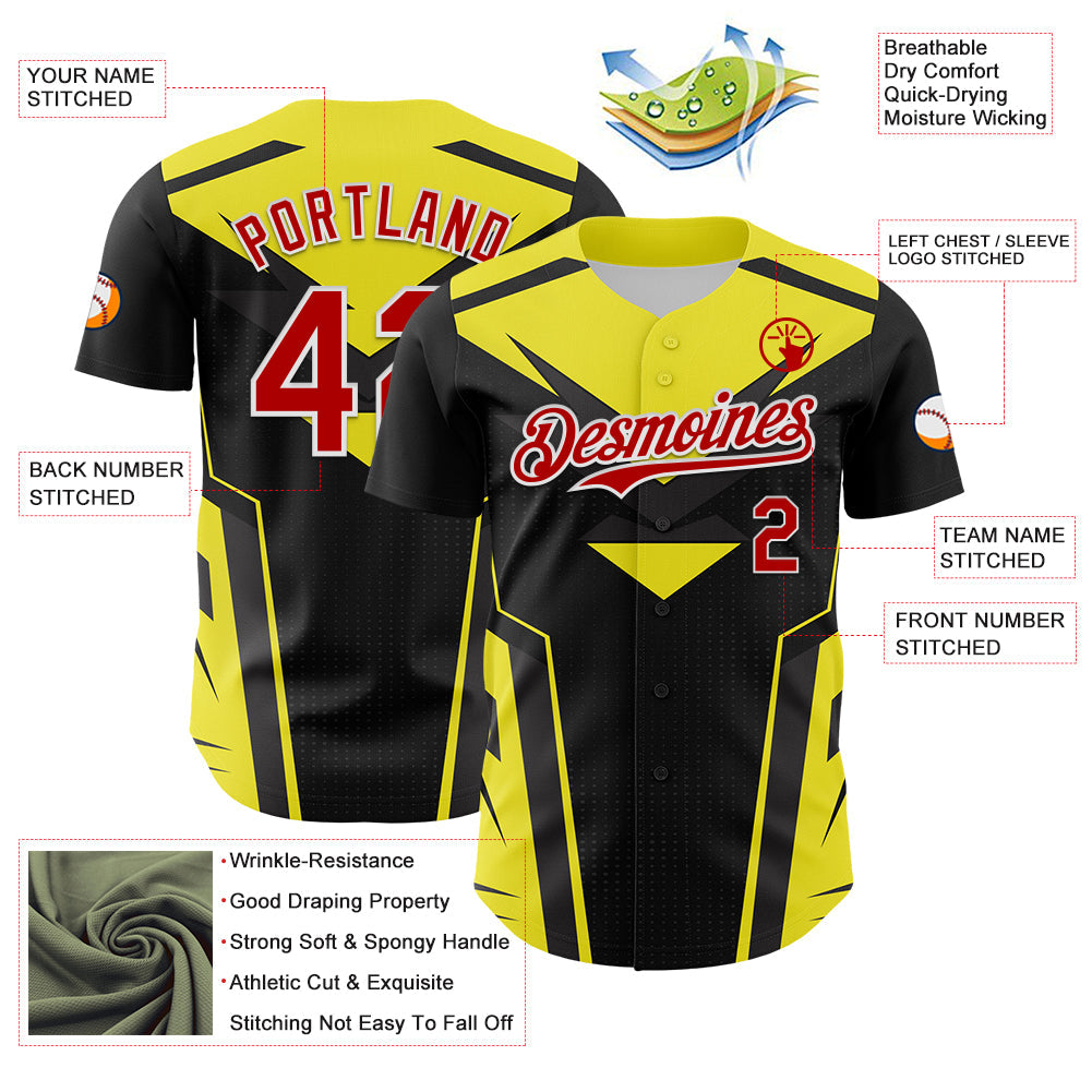 Custom Black Red White-Yellow 3D Pattern Design Car Racing Formula Auto Motorsport Authentic Baseball Jersey