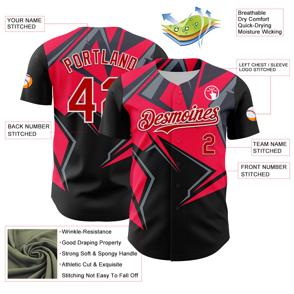 Custom Black Red White-Gray 3D Pattern Design Car Racing Formula Auto Motorsport Authentic Baseball Jersey