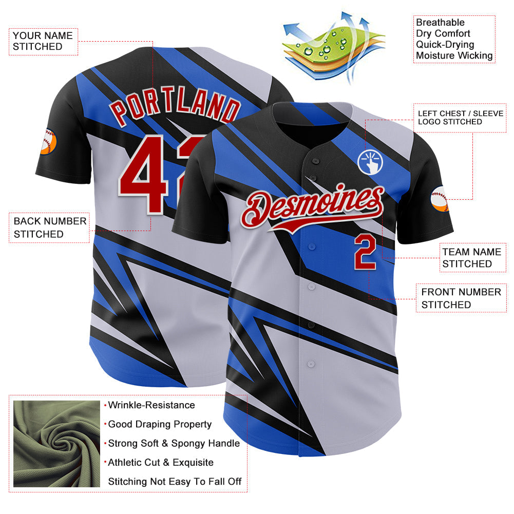 Custom Gray Red White-Blue 3D Pattern Design Car Racing Formula Auto Motorsport Authentic Baseball Jersey