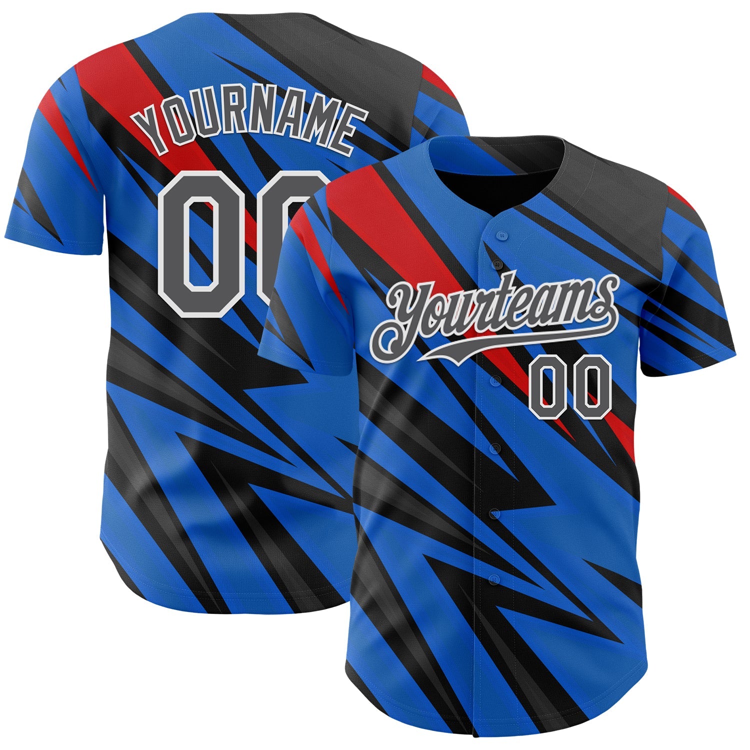 Custom Black Steel Gray White Blue-Red 3D Pattern Design Car Racing Formula Auto Motorsport Authentic Baseball Jersey