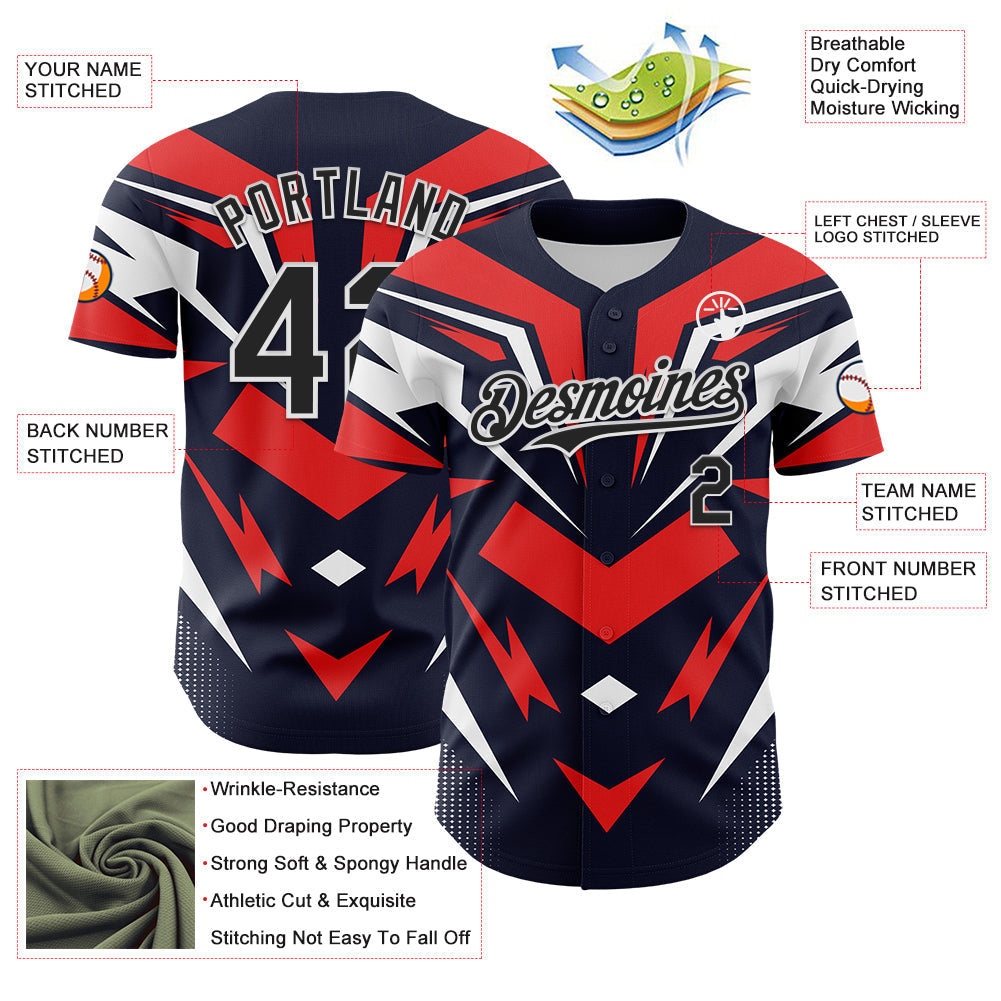 Custom Navy Black White-Red 3D Pattern Design Car Racing Formula Auto Motorsport Authentic Baseball Jersey