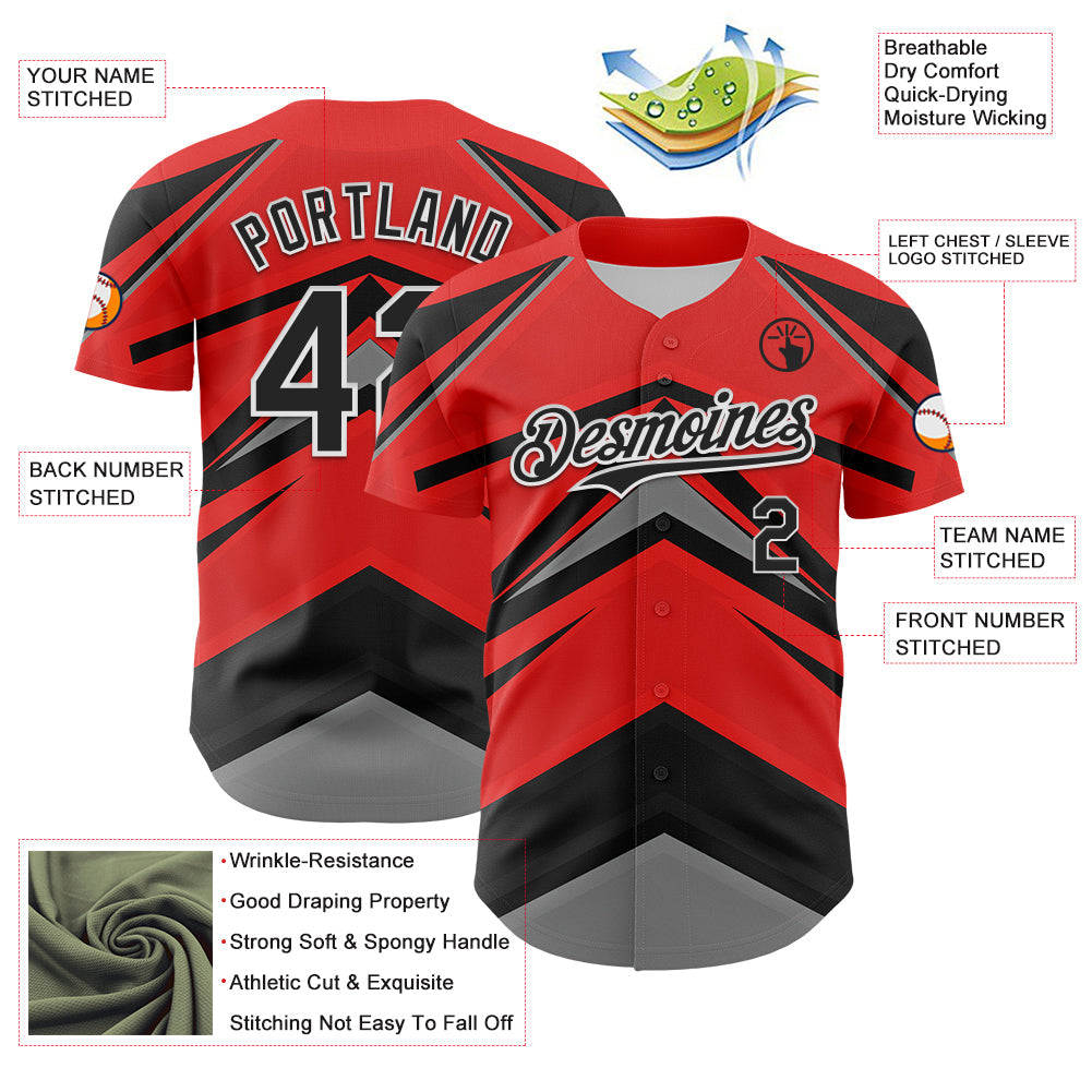 Custom Red Black White-Gray 3D Pattern Design Car Racing Formula Auto Motorsport Authentic Baseball Jersey