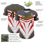 Custom Steel Gray Navy Gold White-Red 3D Pattern Design Car Racing Formula Auto Motorsport Authentic Baseball Jersey