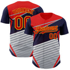 Custom Navy Red Gold Gray-White 3D Pattern Design Car Racing Formula Auto Motorsport Authentic Baseball Jersey