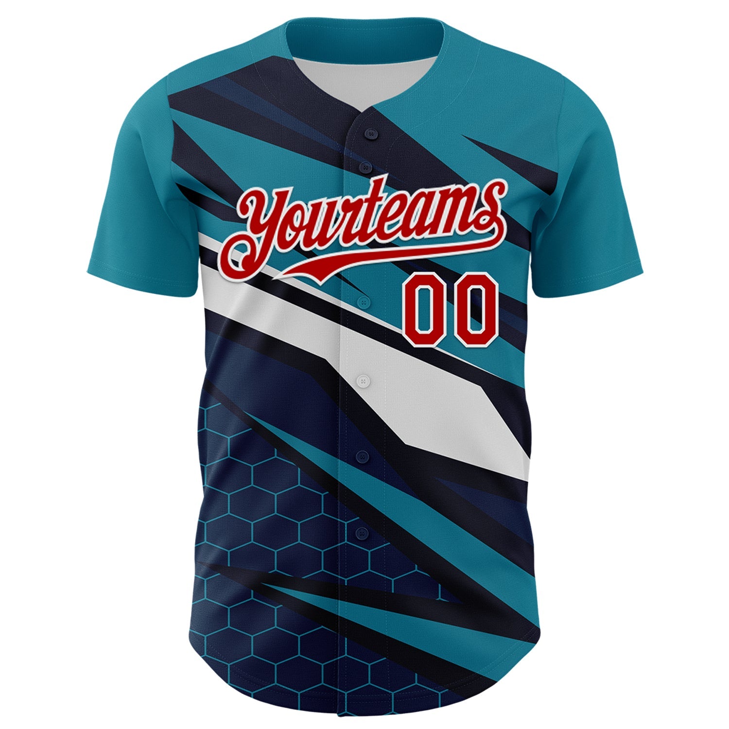 Custom Teal Red White-Navy 3D Pattern Design Car Racing Formula Auto Motorsport Authentic Baseball Jersey