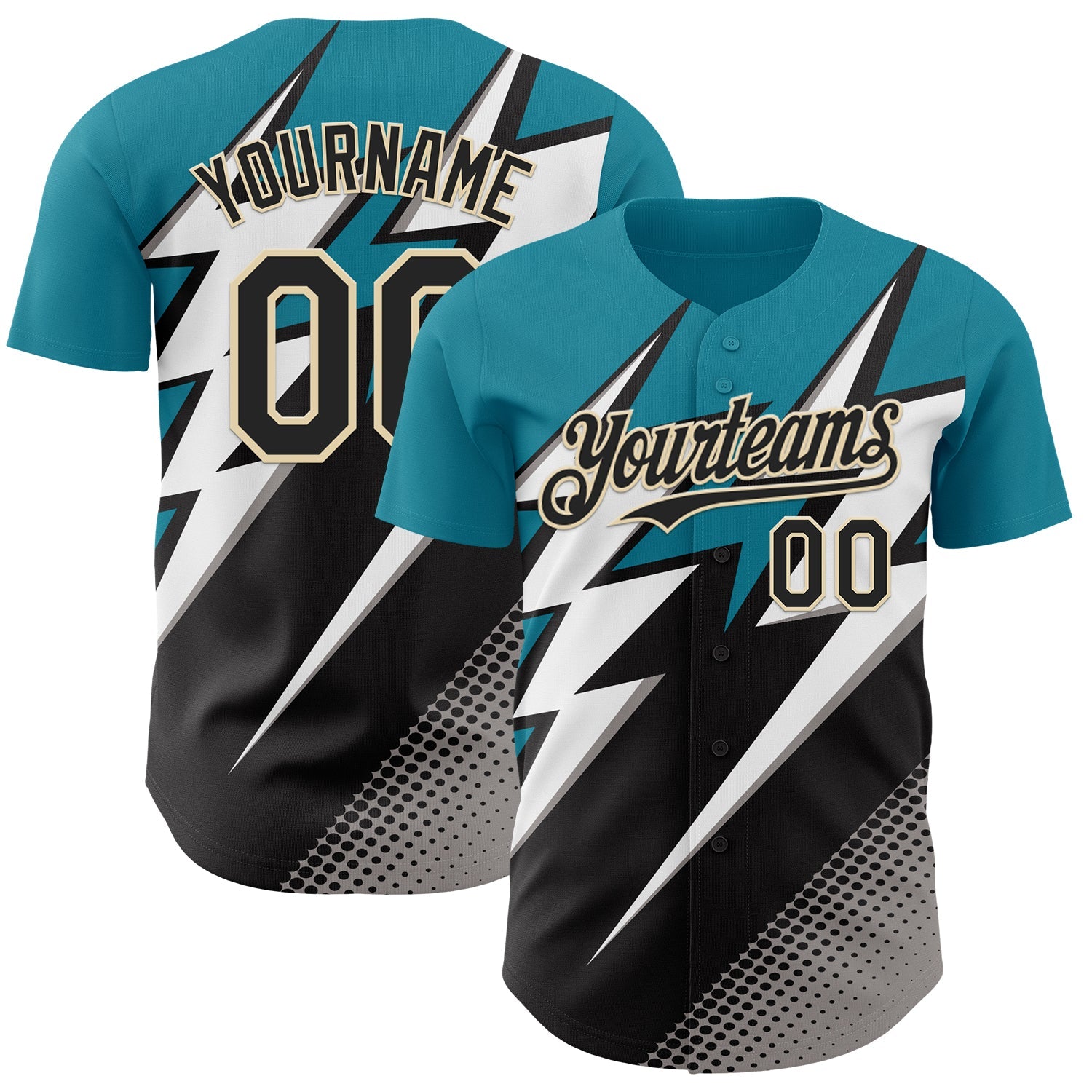 Custom Teal Black Cream White-Gray 3D Pattern Design Car Racing Formula Auto Motorsport Authentic Baseball Jersey