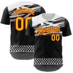 Custom Black Yellow Red White-Gray 3D Pattern Design Car Racing Formula Auto Motorsport Authentic Baseball Jersey