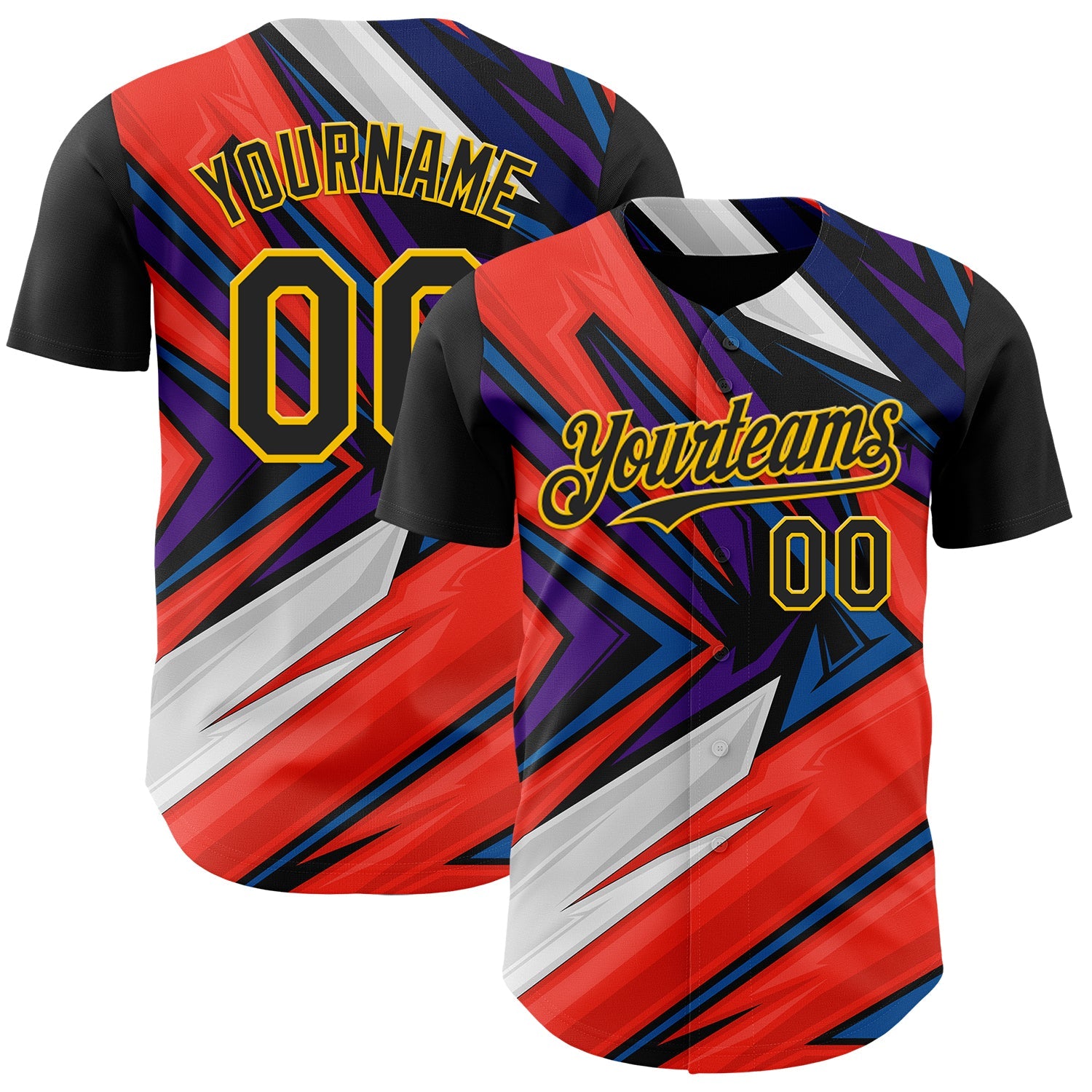 Custom Black Gold Orange Blue-White 3D Pattern Design Car Racing Formula Auto Motorsport Authentic Baseball Jersey