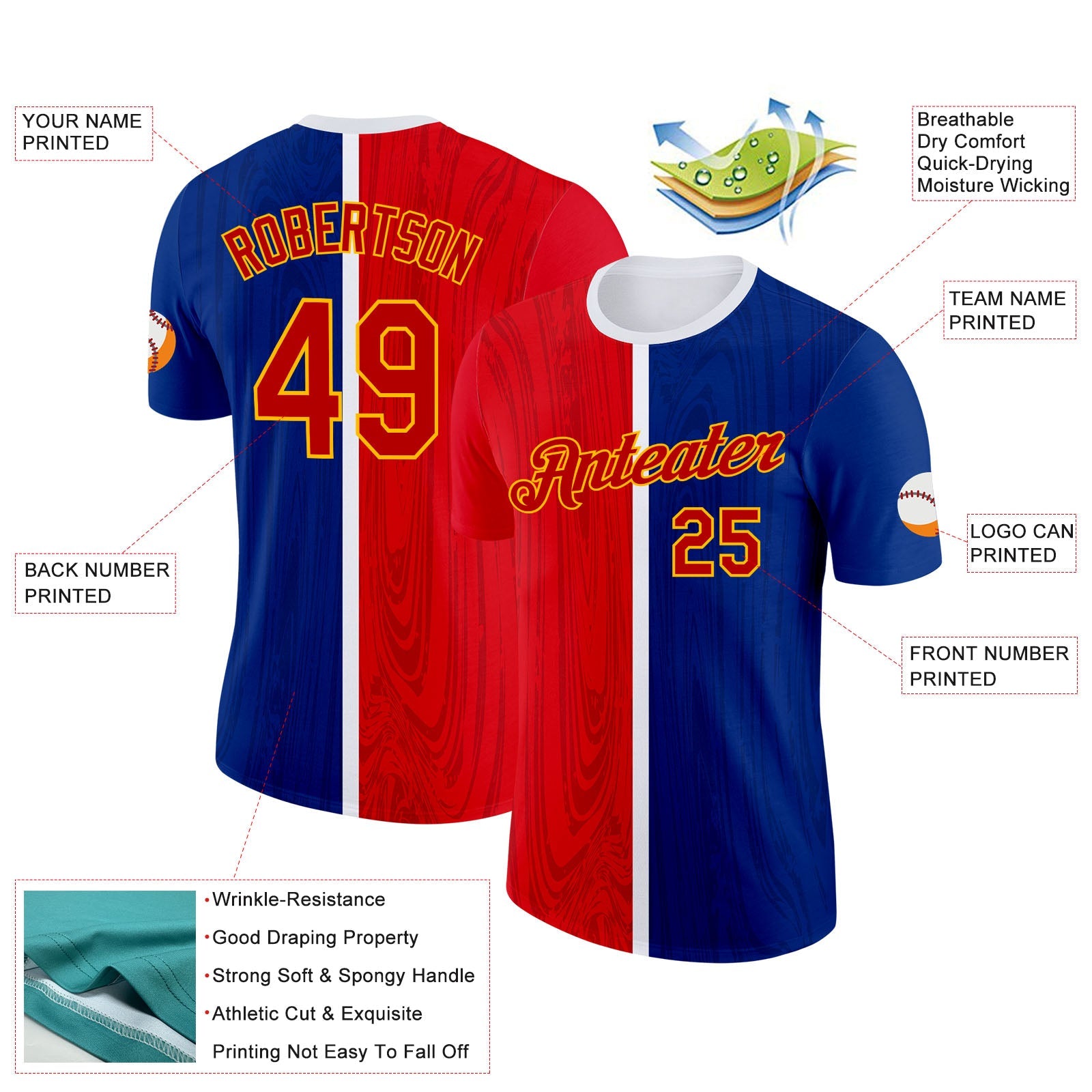 Custom Blue Red Gold-White Haiti Subtle Performance T-Shirt