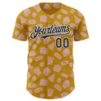Custom Yellow Black-White 3D Pattern Design Foodie Fast Food Doodles Authentic Baseball Jersey
