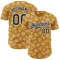Custom Yellow Black-White 3D Pattern Design Foodie Fast Food Doodles Authentic Baseball Jersey