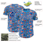 Custom Sky Blue Royal-White 3D Pattern Design Foodie Sushi Doodle Authentic Baseball Jersey