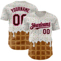 Custom White Brown-Pink 3D Pattern Design Foodie Dripping Ice Cream Authentic Baseball Jersey