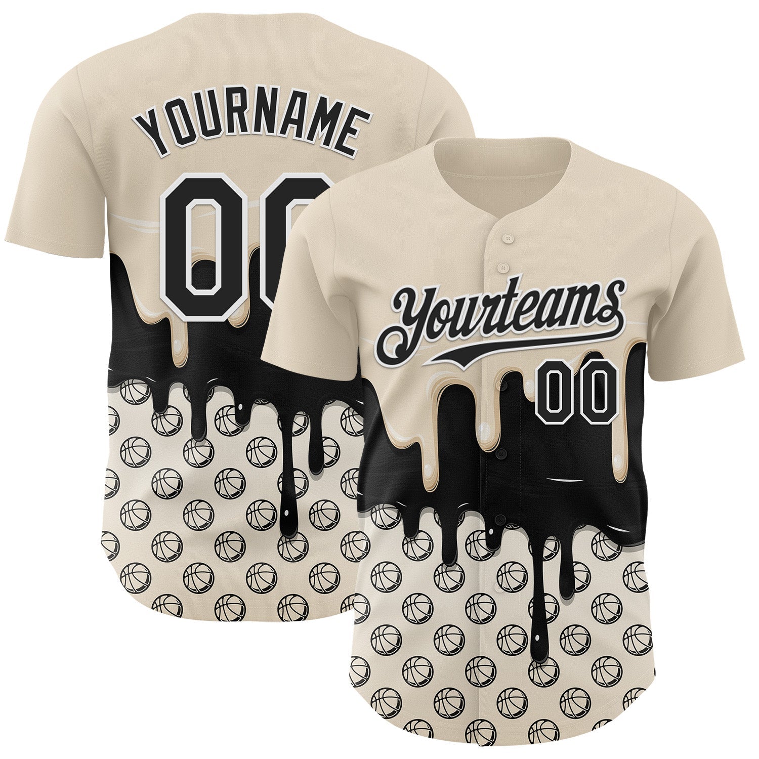 Custom Cream Black-White 3D Pattern Design Foodie Dripping Ice Cream Authentic Baseball Jersey