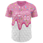 Custom Pink White 3D Pattern Design Foodie Dripping Ice Cream Authentic Baseball Jersey