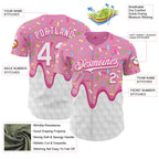Custom Pink White 3D Pattern Design Foodie Dripping Ice Cream Authentic Baseball Jersey