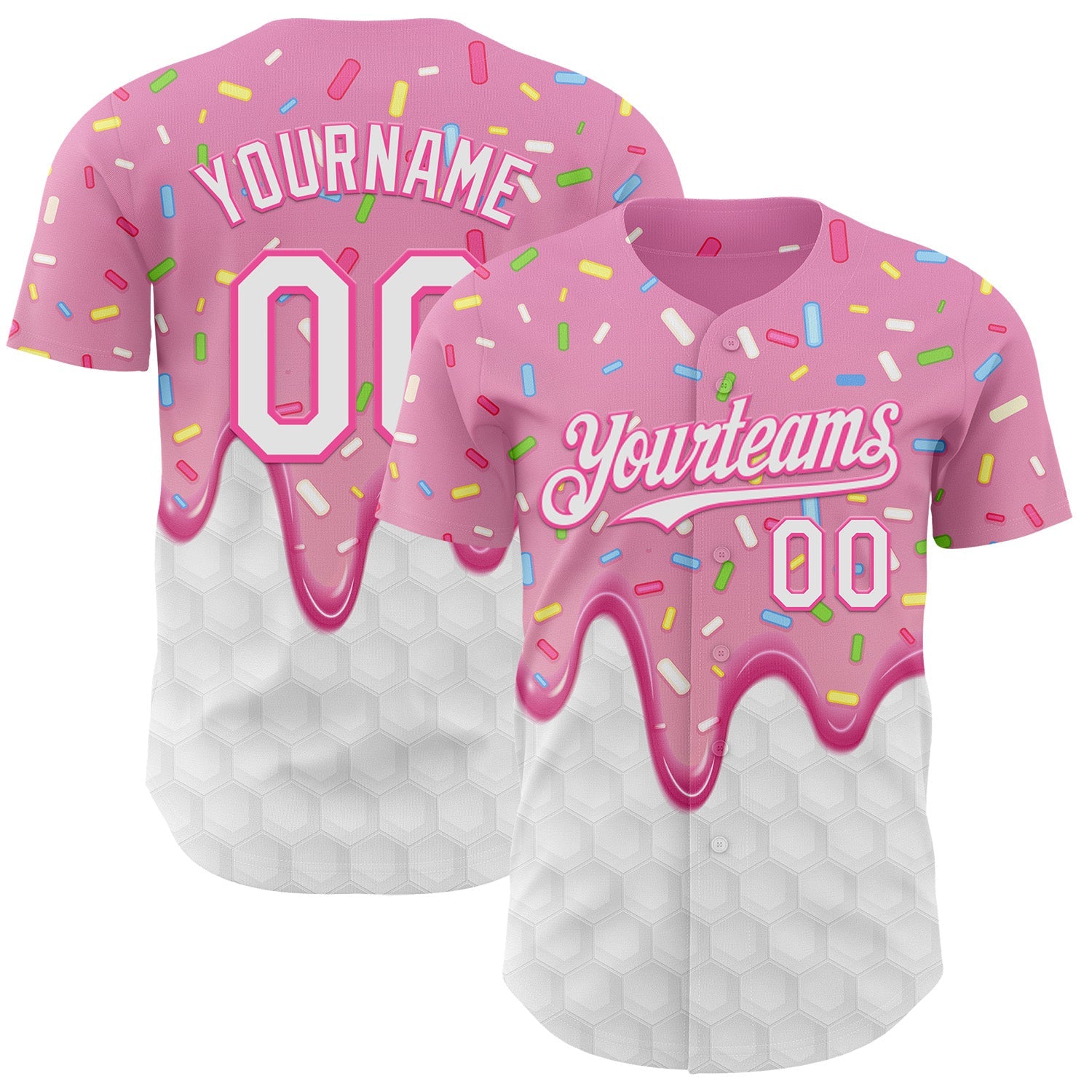 Custom Pink White 3D Pattern Design Foodie Dripping Ice Cream Authentic Baseball Jersey