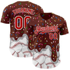Custom Brown Red-White 3D Pattern Design Foodie Dripping Ice Cream Authentic Baseball Jersey