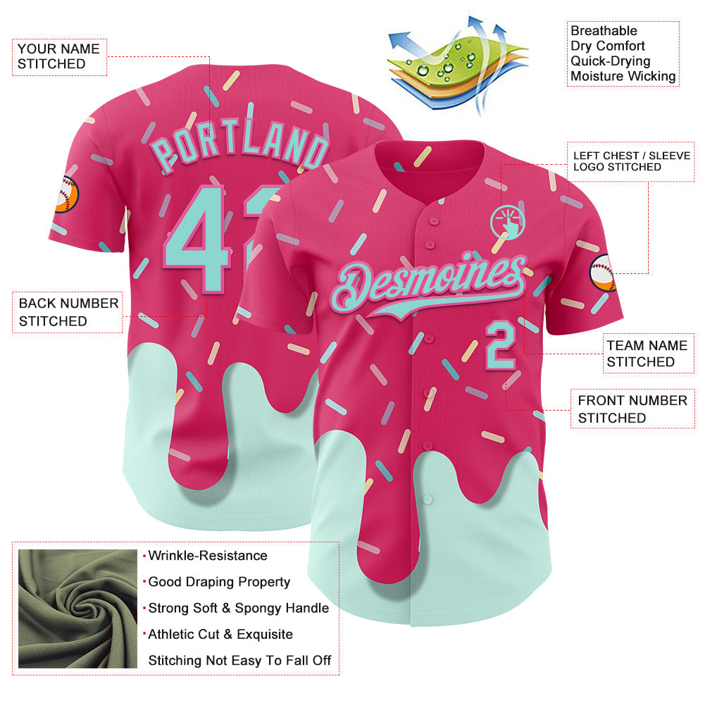 Custom Pink Ice Blue 3D Pattern Design Foodie Dripping Ice Cream Authentic Baseball Jersey