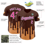 Custom Brown Pink-Ice Blue 3D Pattern Design Foodie Dripping Ice Cream Authentic Baseball Jersey
