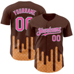 Custom Brown Pink-Ice Blue 3D Pattern Design Foodie Dripping Ice Cream Authentic Baseball Jersey