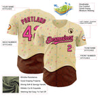 Custom Yellow Pink-Brown 3D Pattern Design Foodie Dripping Ice Cream Authentic Baseball Jersey