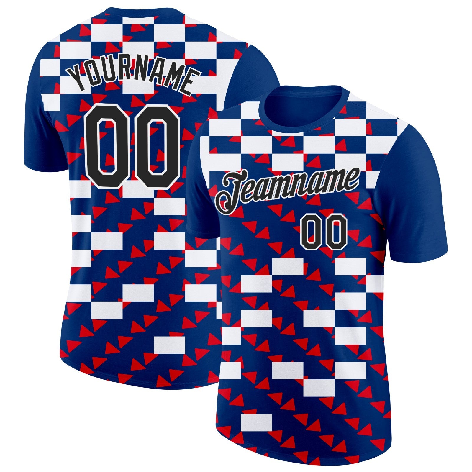 Custom Blue Black White-Red Croatia Geometric Performance T-Shirt