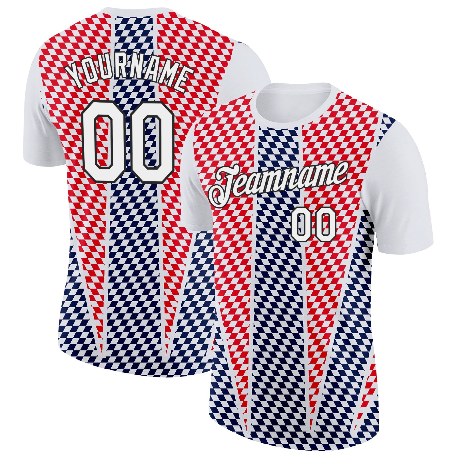 Custom White Black Red-Navy Croatia Plaid Performance T-Shirt