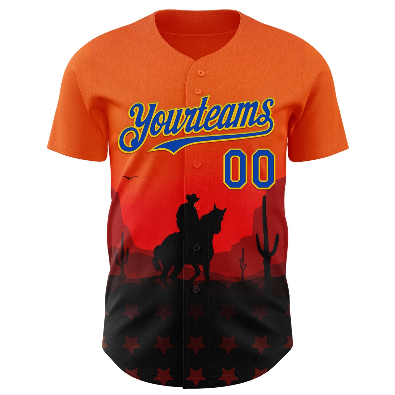 Custom Orange Thunder Blue-Yellow Texas Cowboy City Edition Authentic Baseball Jersey