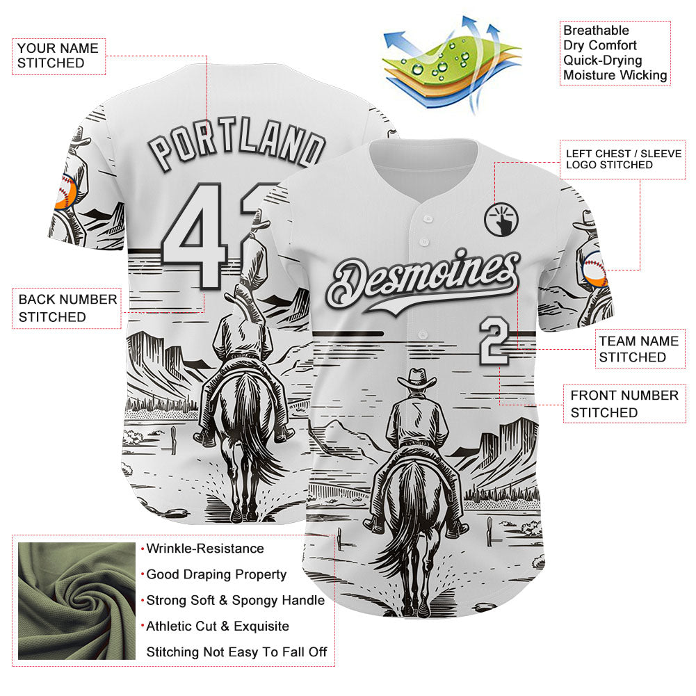 Custom White Black Texas Cowboy Landscape City Edition Authentic Baseball Jersey