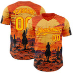 Custom Orange Yellow Texas Cowboy Sunset Southwest Landscape City Edition Authentic Baseball Jersey