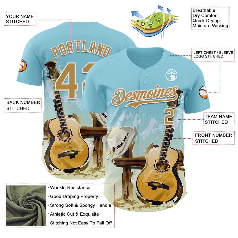 Custom Blue Old Gold-White Texas Landscape Guitar City Edition Authentic Baseball Jersey