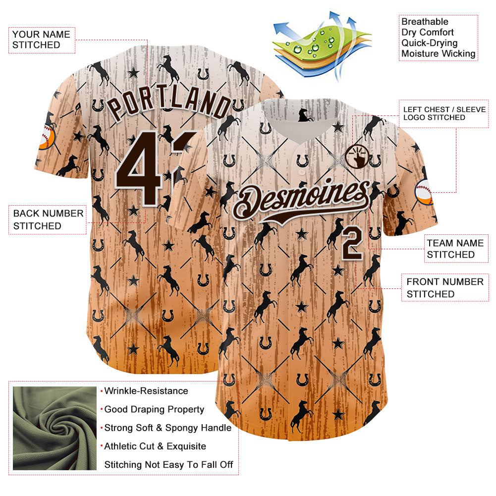 Custom Orange Brown-White Texas Horseshoe Cowboy City Edition Authentic Baseball Jersey