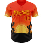 Custom Orange Red Yellow-Black Texas Sunset Southwest Landscape Guitar City Edition Authentic Baseball Jersey