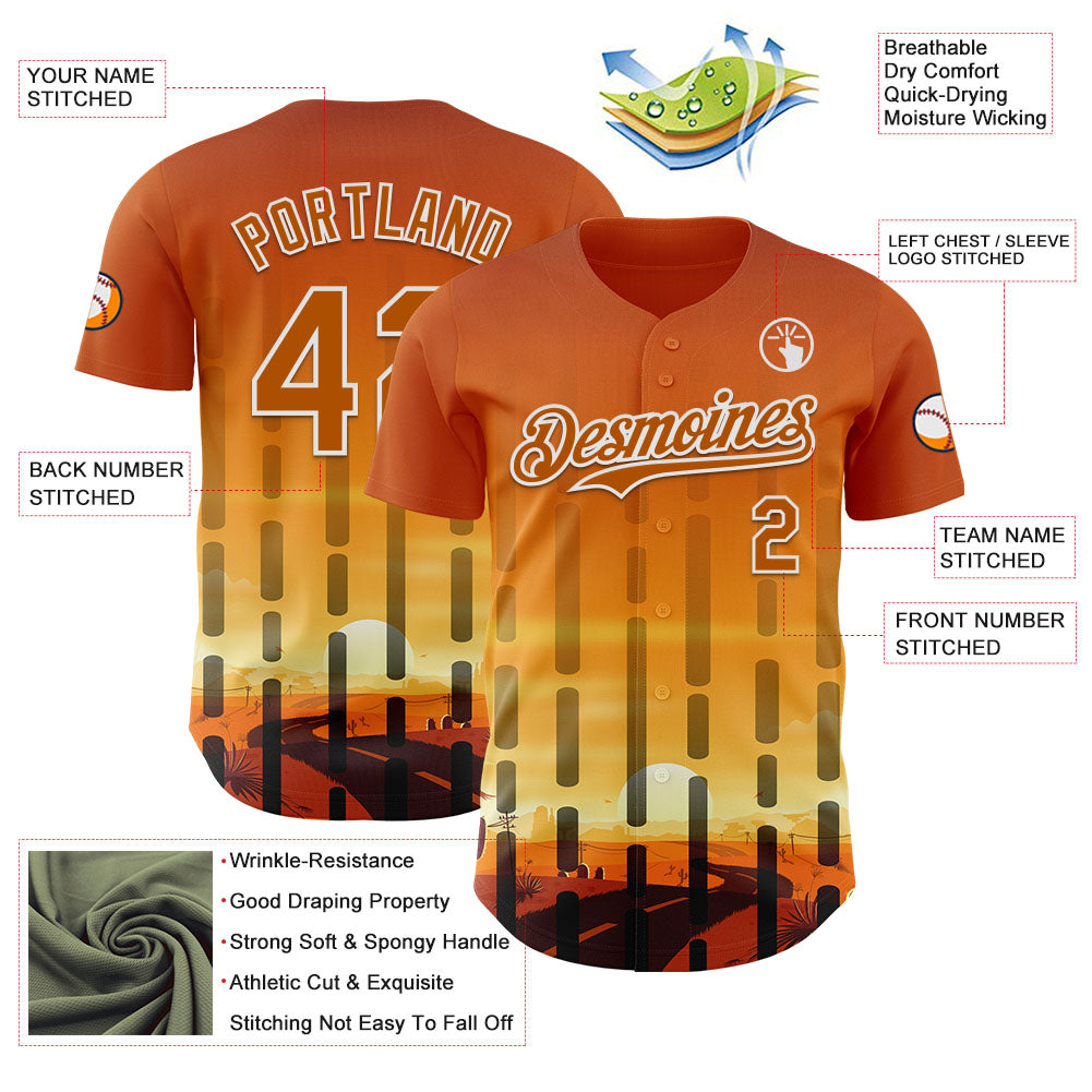 Custom Texas Orange Yellow Black-White Texas Sunset Southwest Landscape City Edition Authentic Baseball Jersey