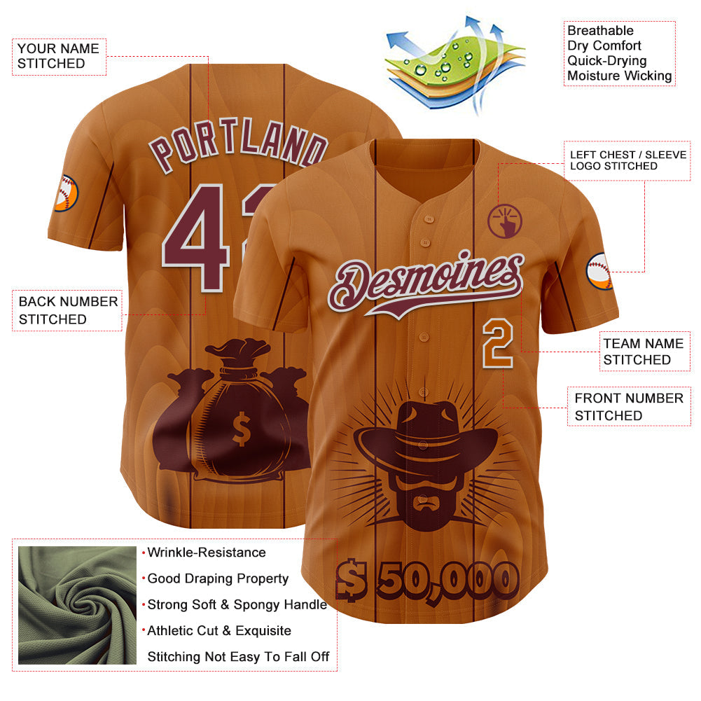Custom Brown Burgundy-White Texas Cowboy City Edition Authentic Baseball Jersey