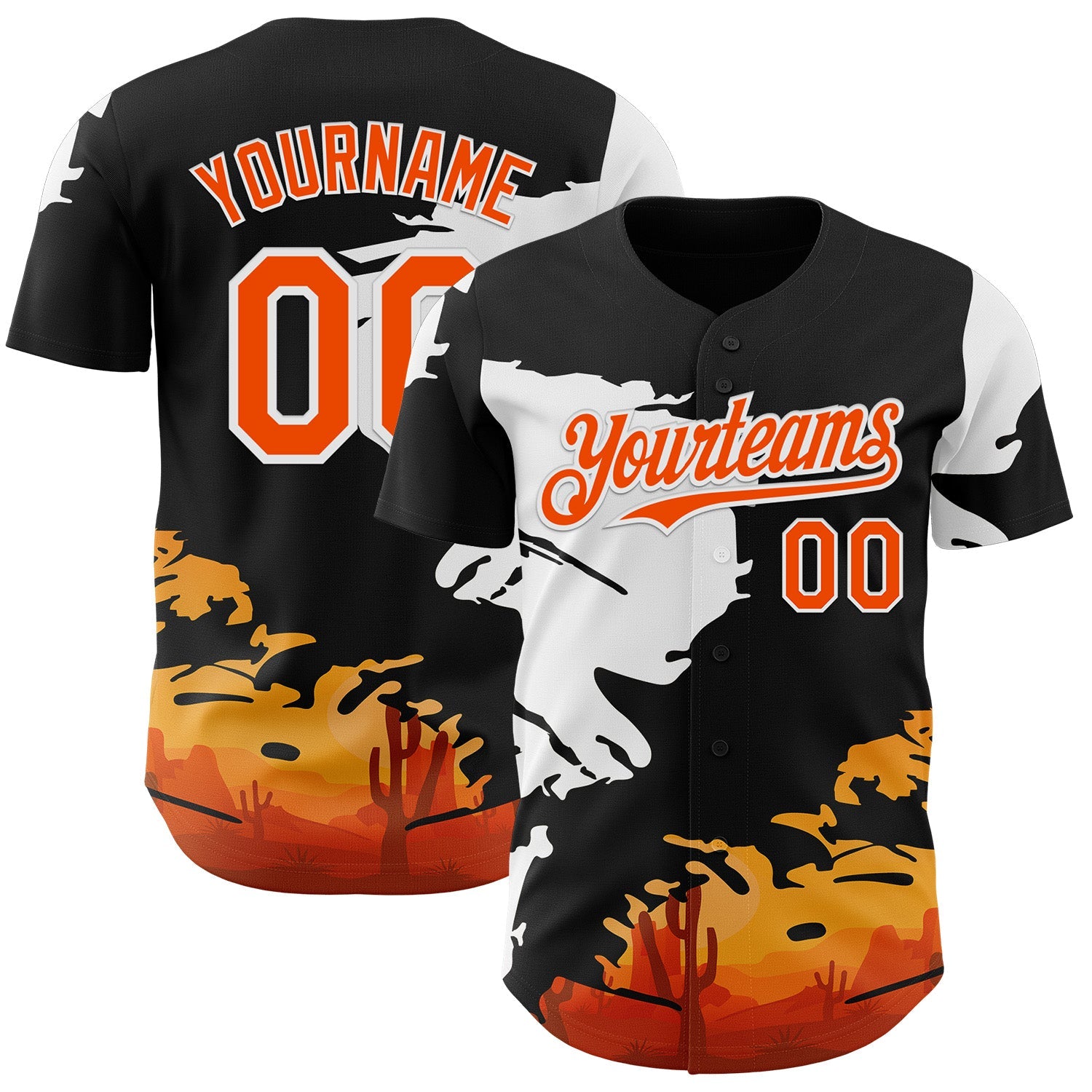 Custom Black Orange-White Texas Sunset Southwest Landscape City Edition Authentic Baseball Jersey