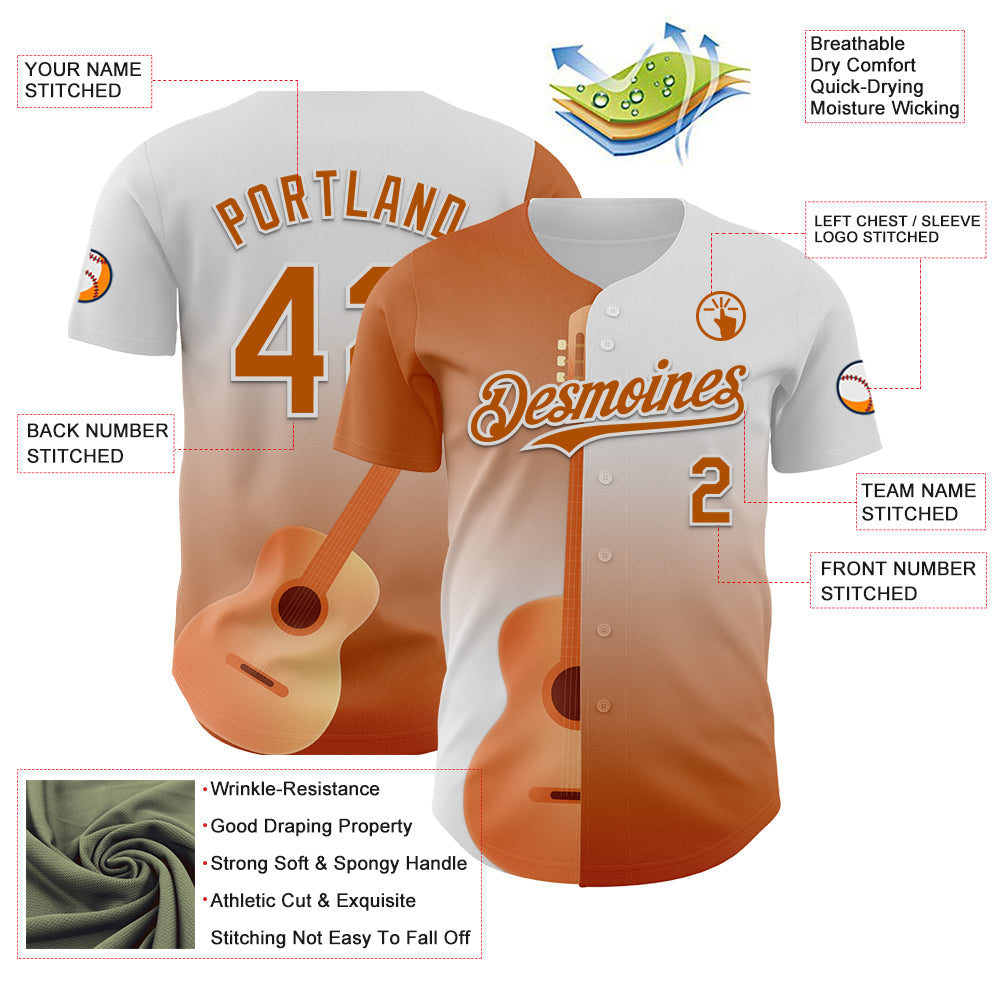 Custom White Texas Orange Texas Guitar City Edition Authentic Baseball Jersey