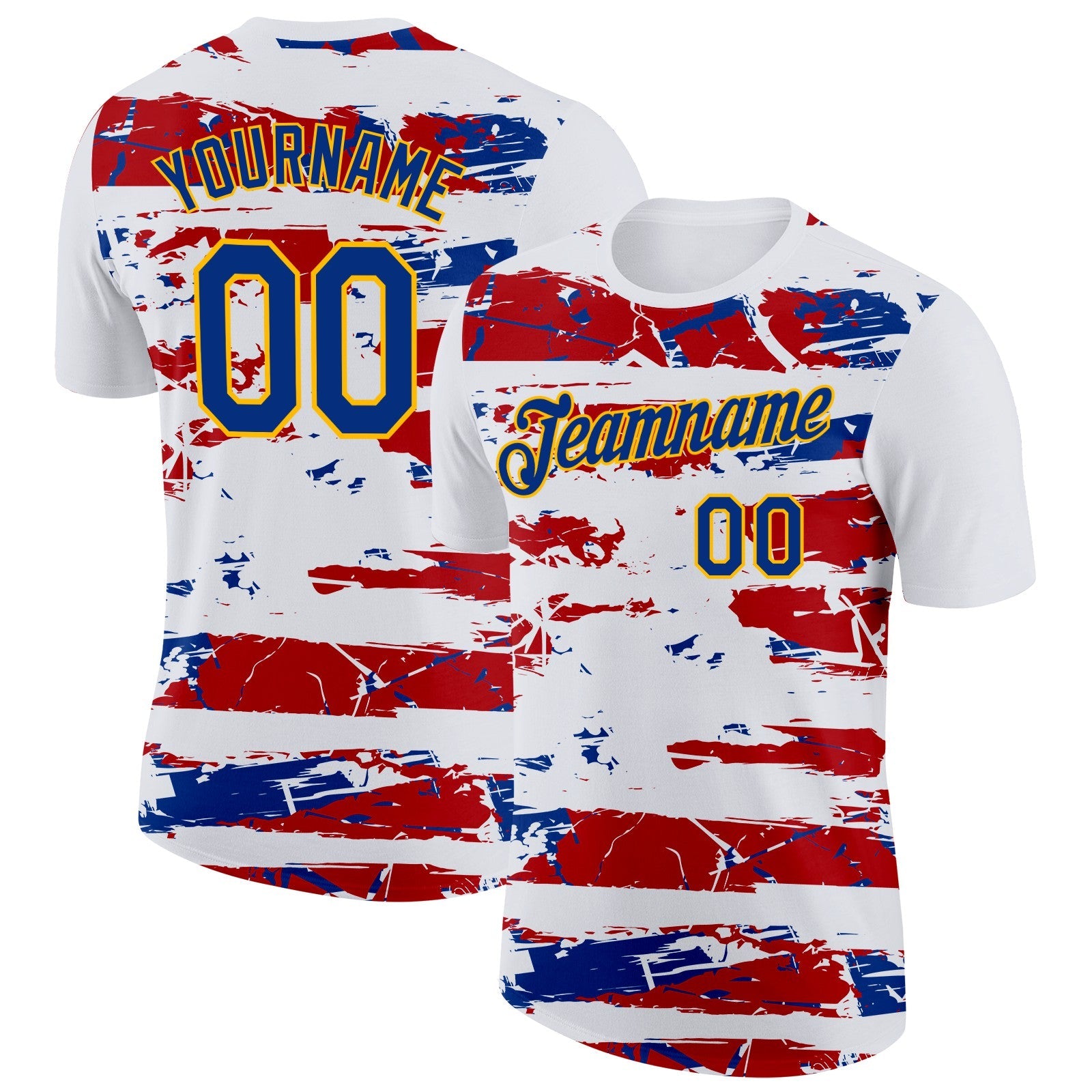 Custom White Royal Gold-Red France Grunge Performance T-Shirt