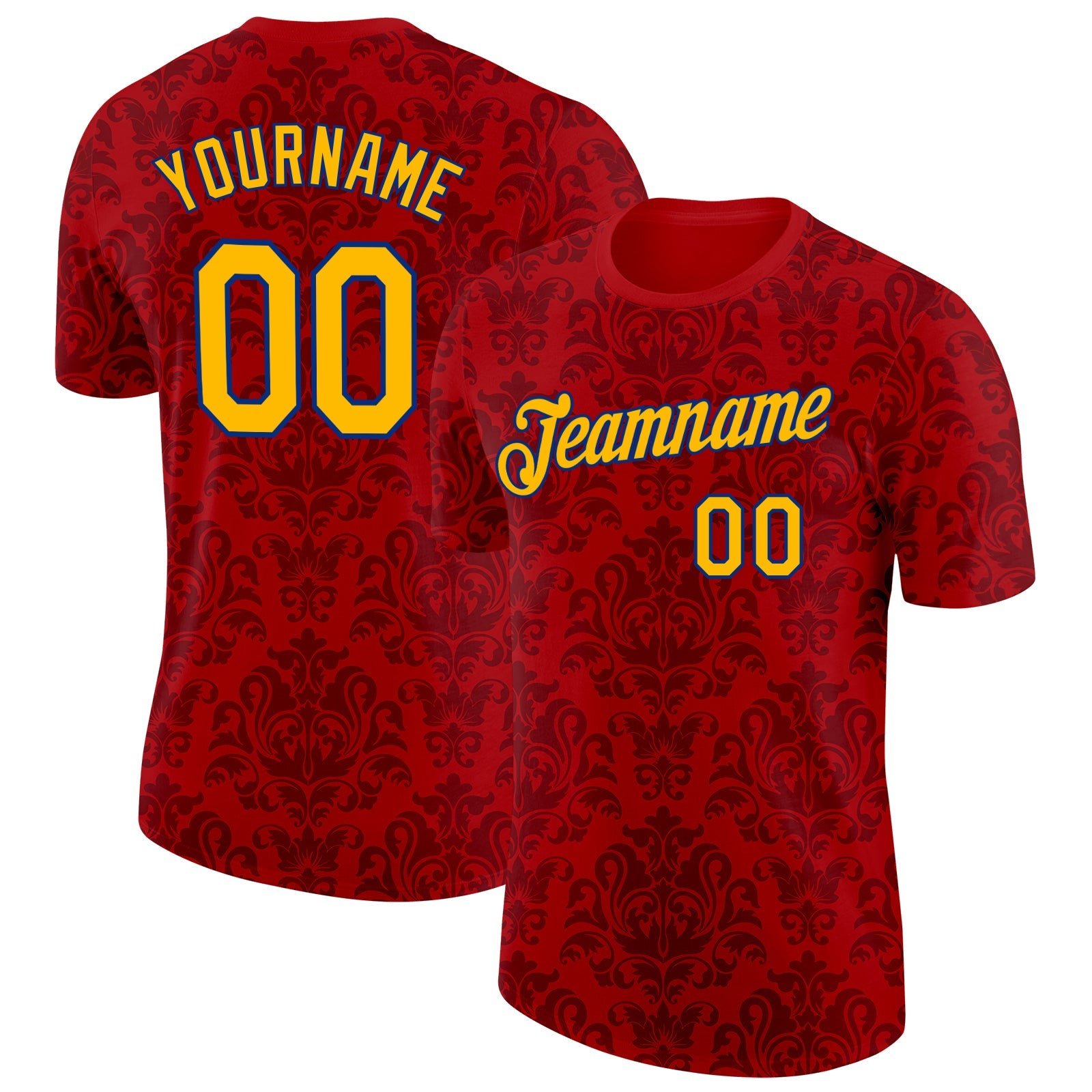 Custom Red Gold-Royal Spain Floral Damask Performance T-Shirt