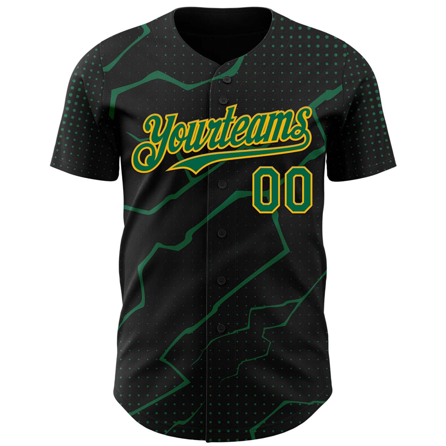 Custom Black Kelly Green-Gold 3D Pattern Design Lightning Polka Dot Authentic Baseball Jersey