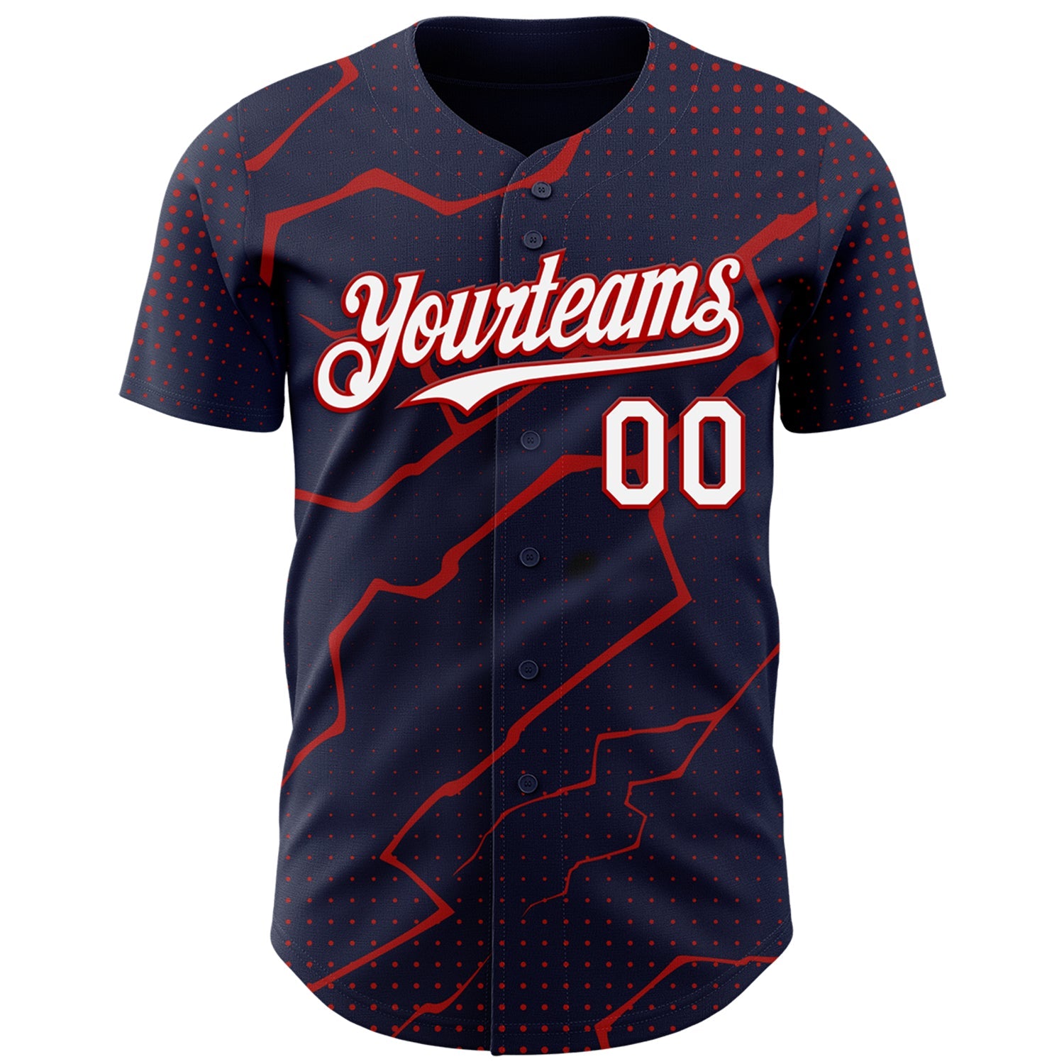 Custom Navy White-Red 3D Pattern Design Lightning Polka Dot Authentic Baseball Jersey