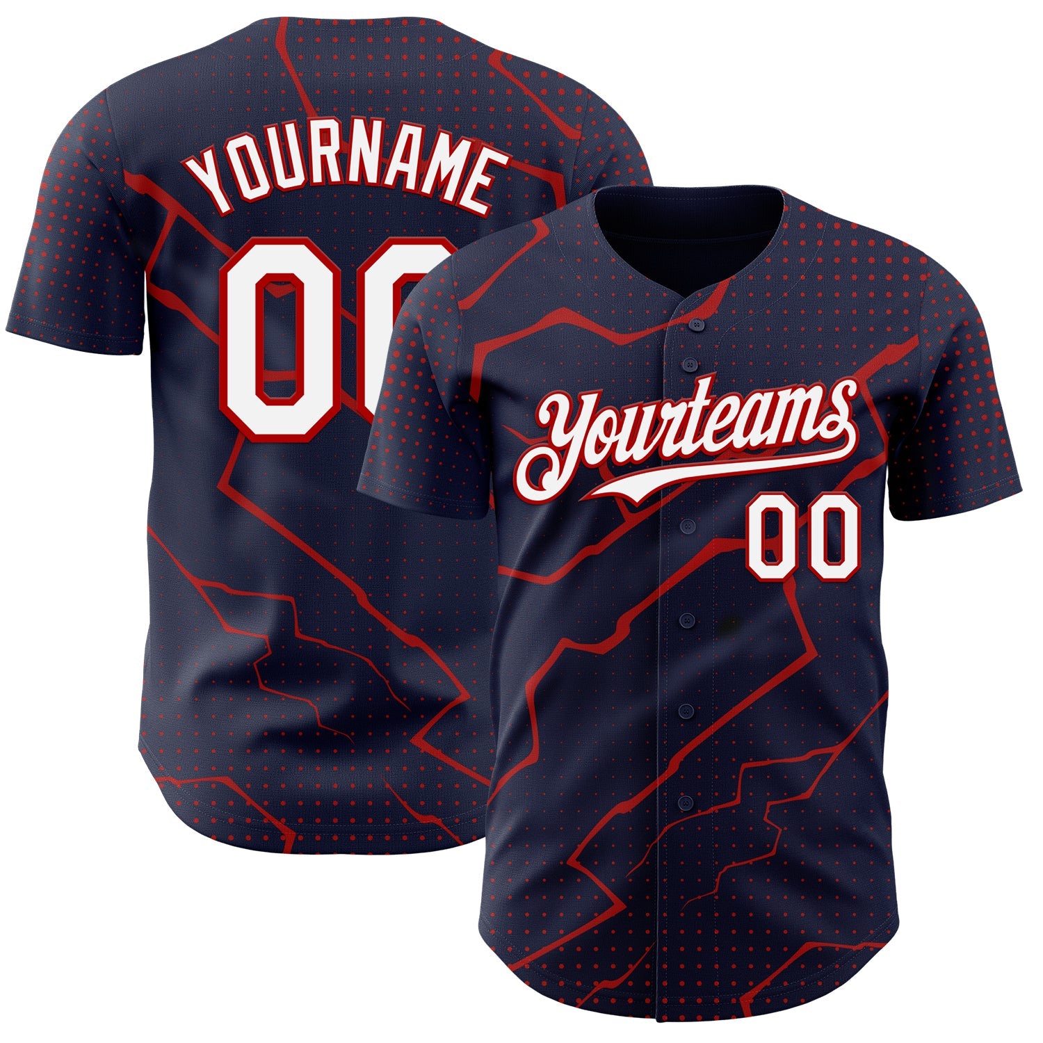 Custom Navy White-Red 3D Pattern Design Lightning Polka Dot Authentic Baseball Jersey