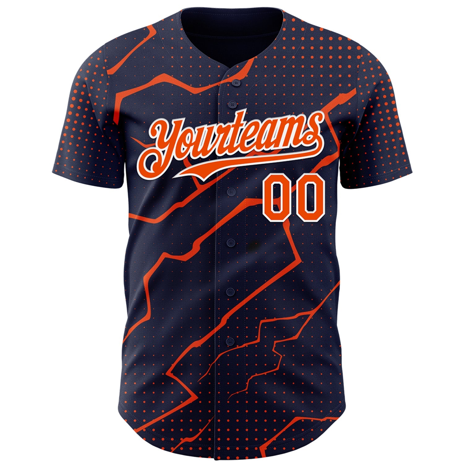 Custom Navy Orange-White 3D Pattern Design Lightning Polka Dot Authentic Baseball Jersey