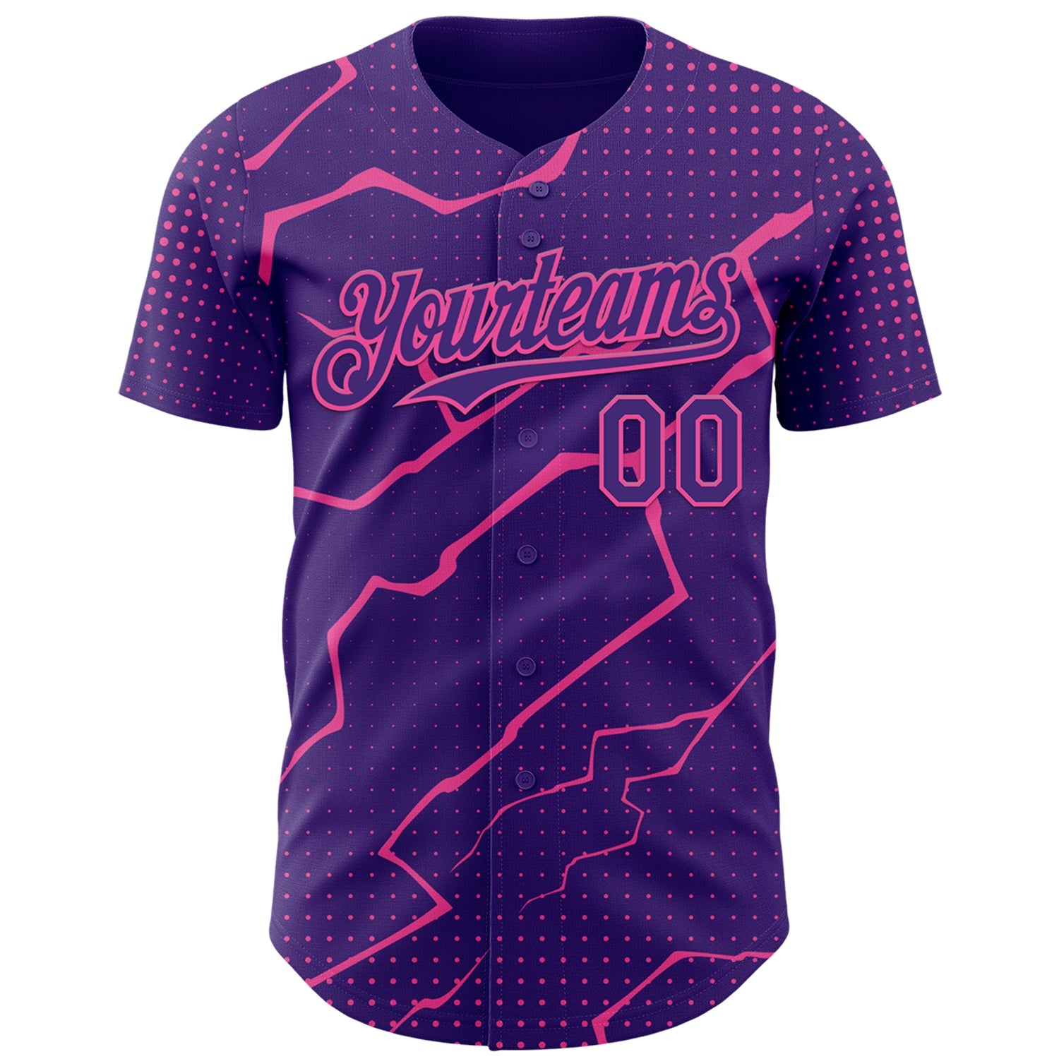 Custom Purple Pink 3D Pattern Design Lightning Polka Dot Authentic Baseball Jersey