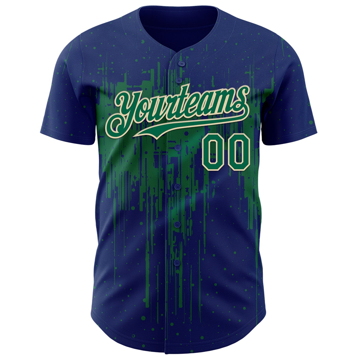 Custom Royal Kelly Green-Cream 3D Pattern Design Dripping Splatter Paint Authentic Baseball Jersey