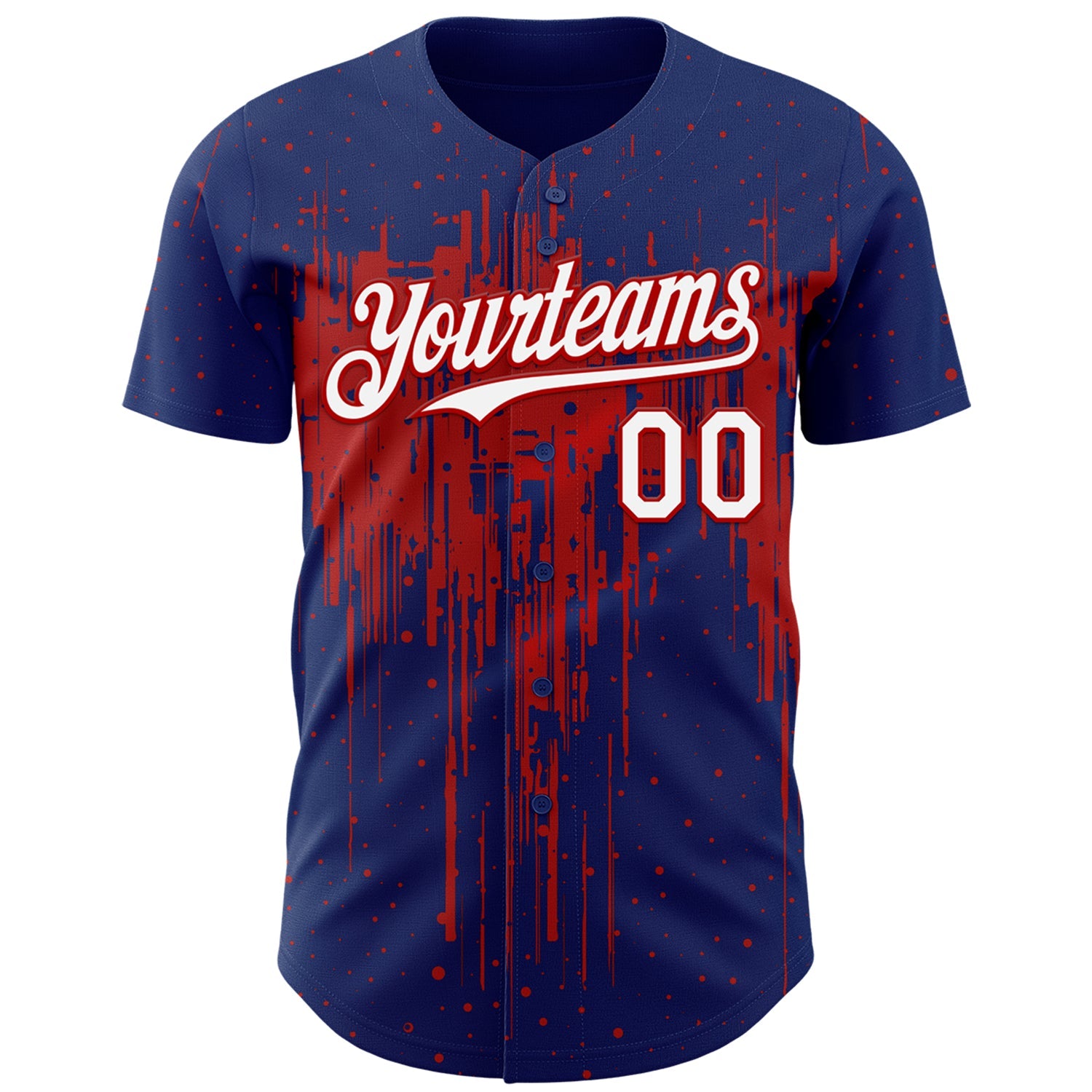 Custom Royal White-Red 3D Pattern Design Dripping Splatter Paint Authentic Baseball Jersey