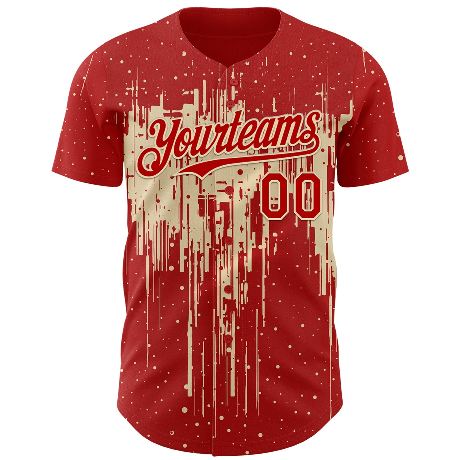 Custom Red Cream 3D Pattern Design Dripping Splatter Paint Authentic Baseball Jersey